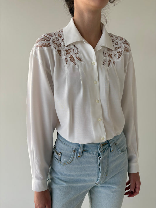 Body vintage excepțional cu inserții de dantelă macrame