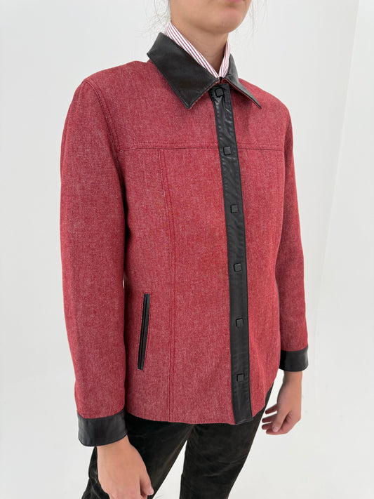 Jacheta din gama Max Mara din tweed de lana și bumbac cu inserții de piele naturală dark brown