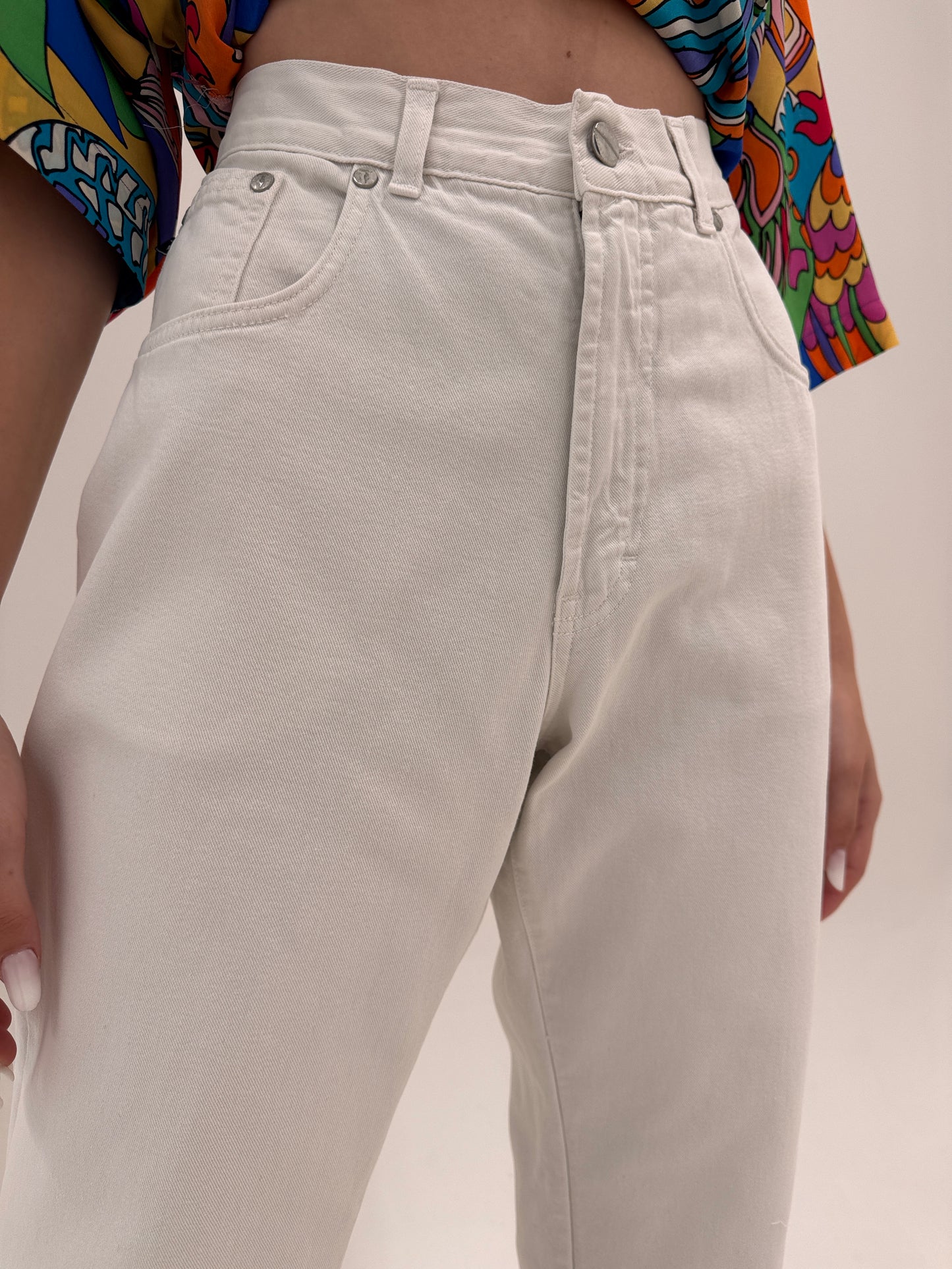 Pantaloni mom fit luxury Trussardi din bumbac ușor structurat