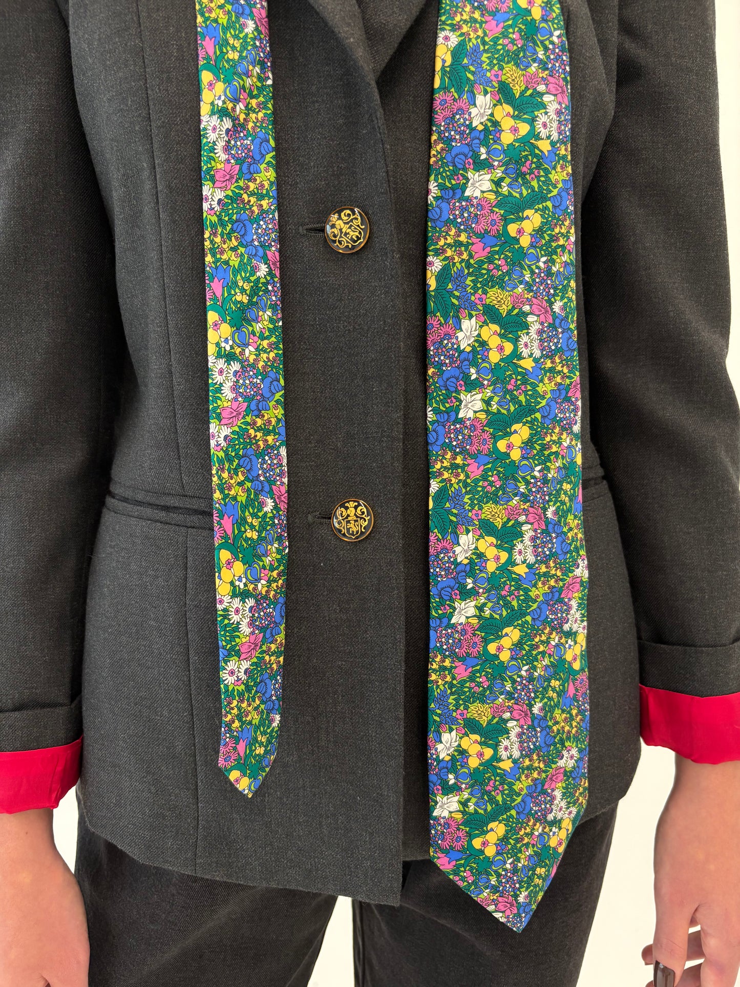 Cravata vede smarald din mătase naturală cu print floral