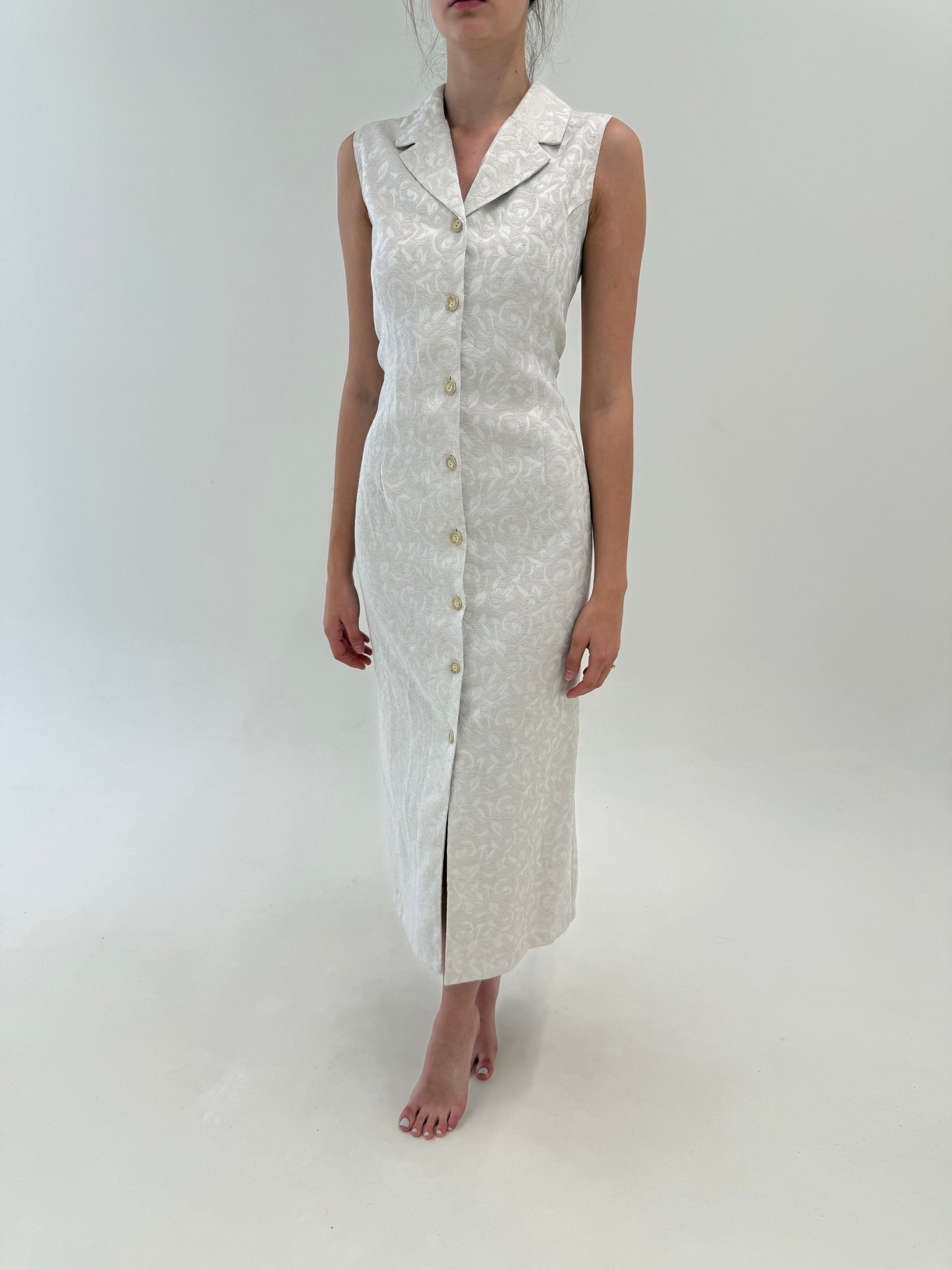 Rochie maxi cambrata din pânză cu efect de jacquard off white