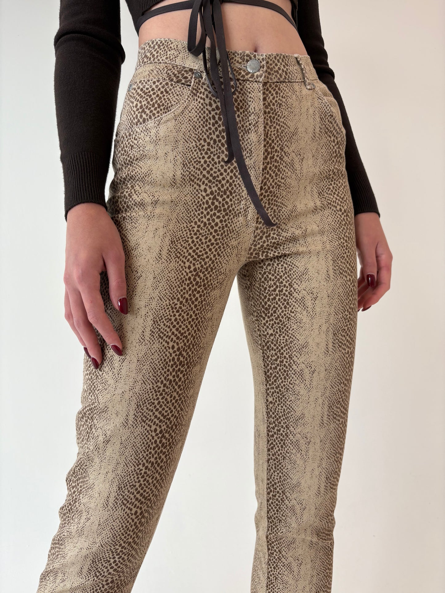 Jeans vintage Camel snake print ultra modelatori cu talie înaltă