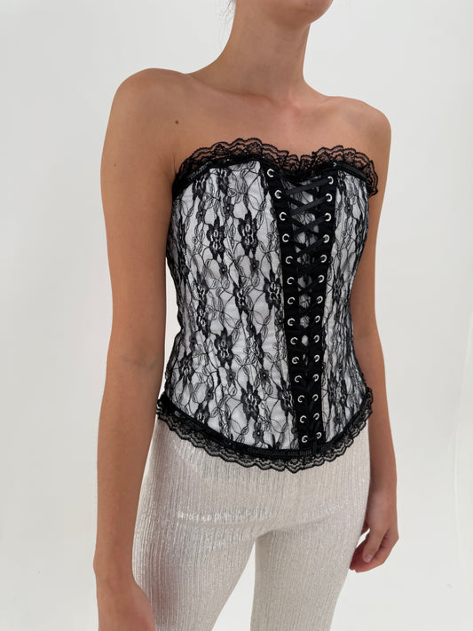 Corset reglabil cu dantelă neagră cu balene ultra modelator