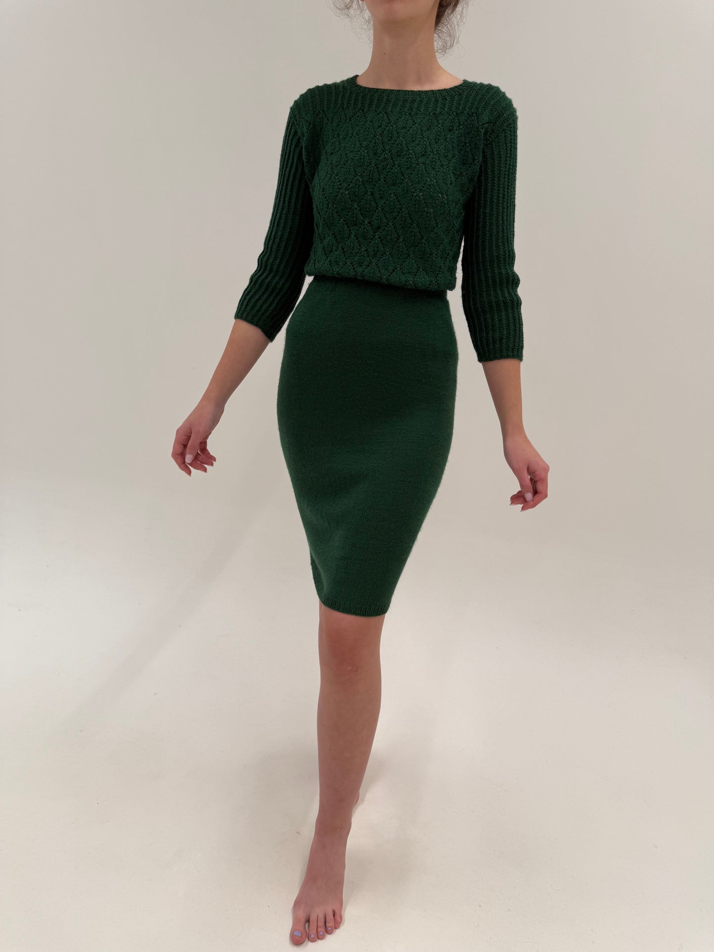 Set vintage forest green din tricot de lana extrafina