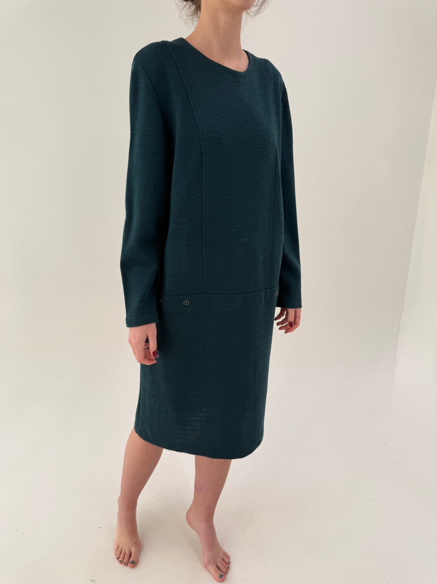 Rochie midi din tricot extrafin gros și dens de lana extragina forest green