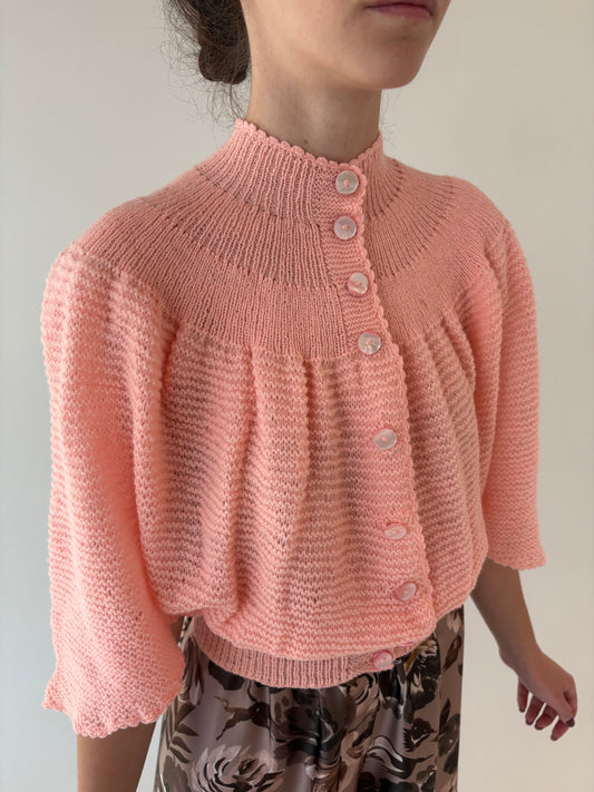 Cardigan vintage superb salmon pink din lana extrafina ușoară