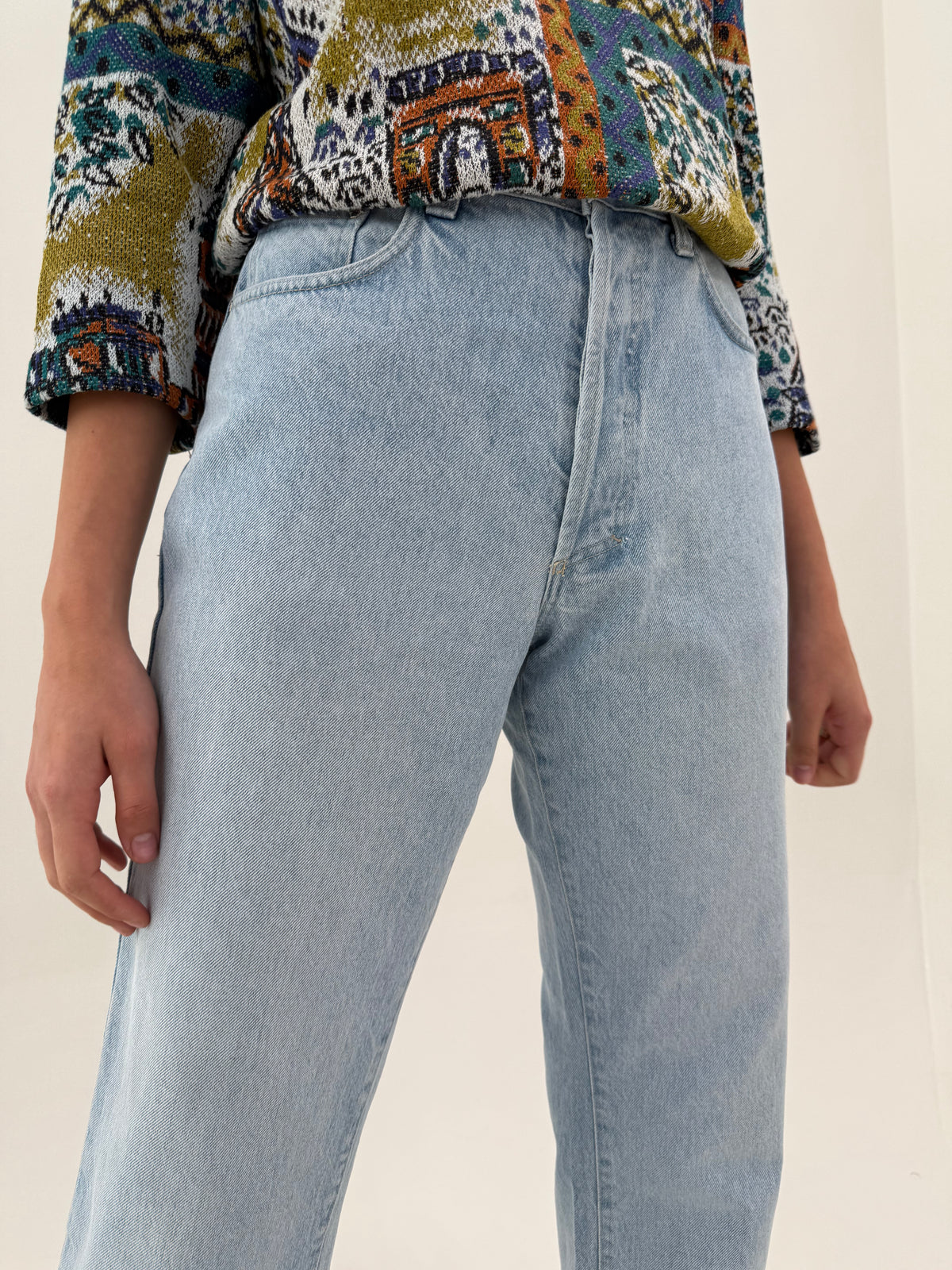 Jeans vintage Versace tall din bumbac gros light wash straight leg