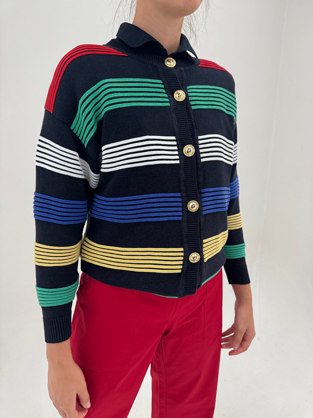 Cardigan vintage tip jachetă de brand premium cu nasturi aurii din bumbac premium