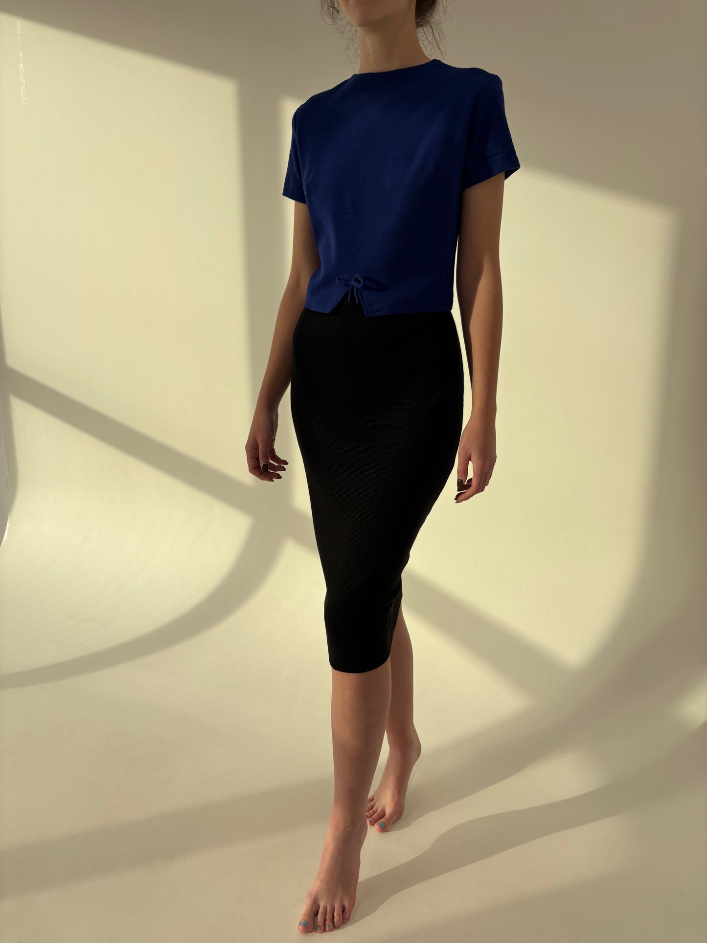 Fustă conică neagra din jerse de lana merino extrafina de gramaj mare