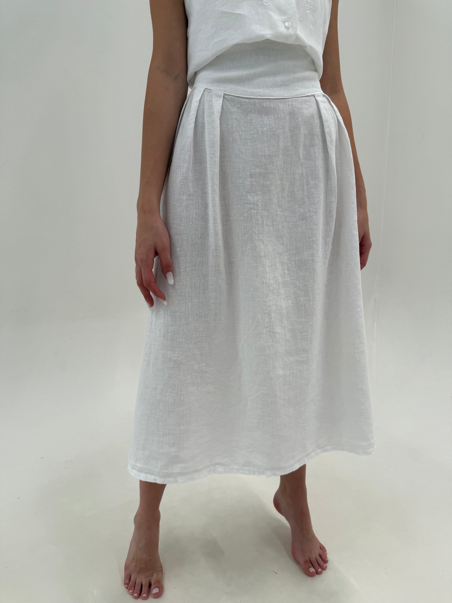 Fustă maxi din in premium cu talie ultra marcată în croi minimalist