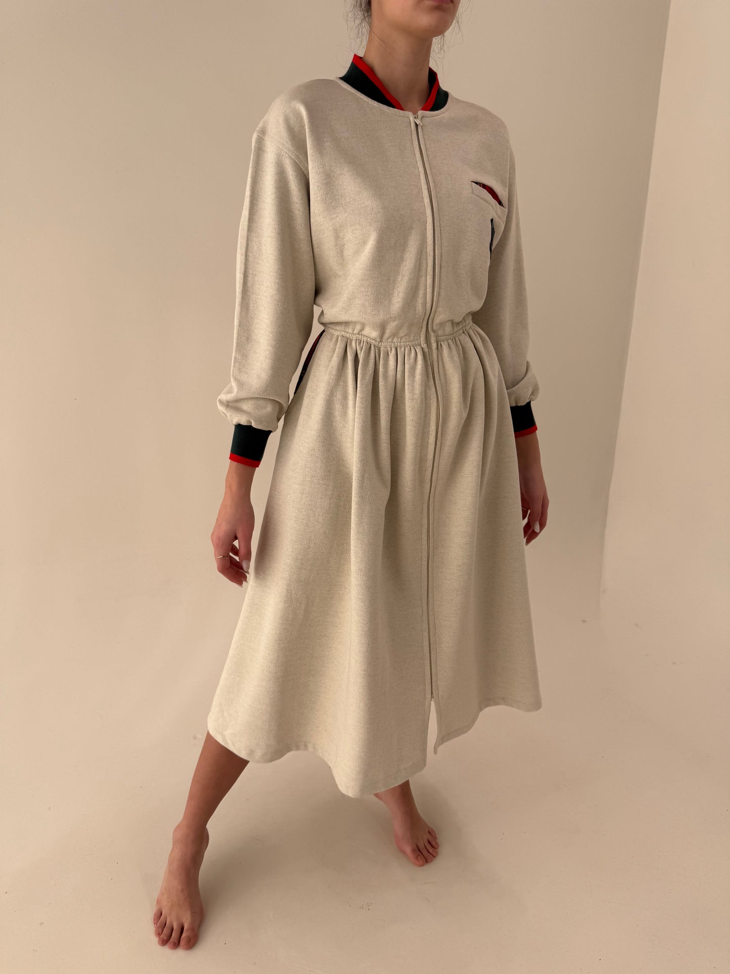 Rochie vintage nouă cu etichetă în stil Gucci din bumbac gros cu influențe casual