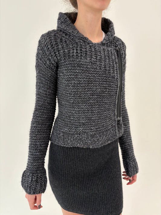 Jacheta Liu&Jo din tricot texturat de lana extrafina în stil biker