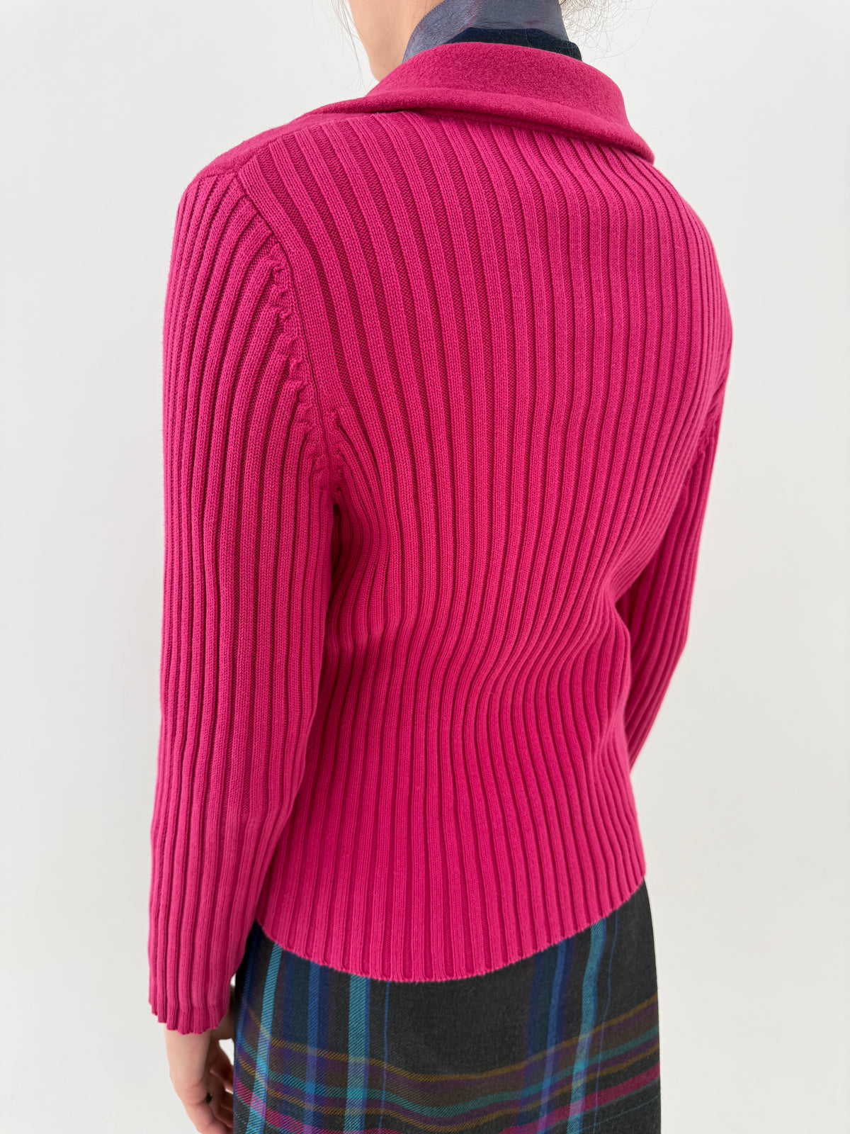 Sacou italian fucsia din boiled wool și bumbac în croi cambrat