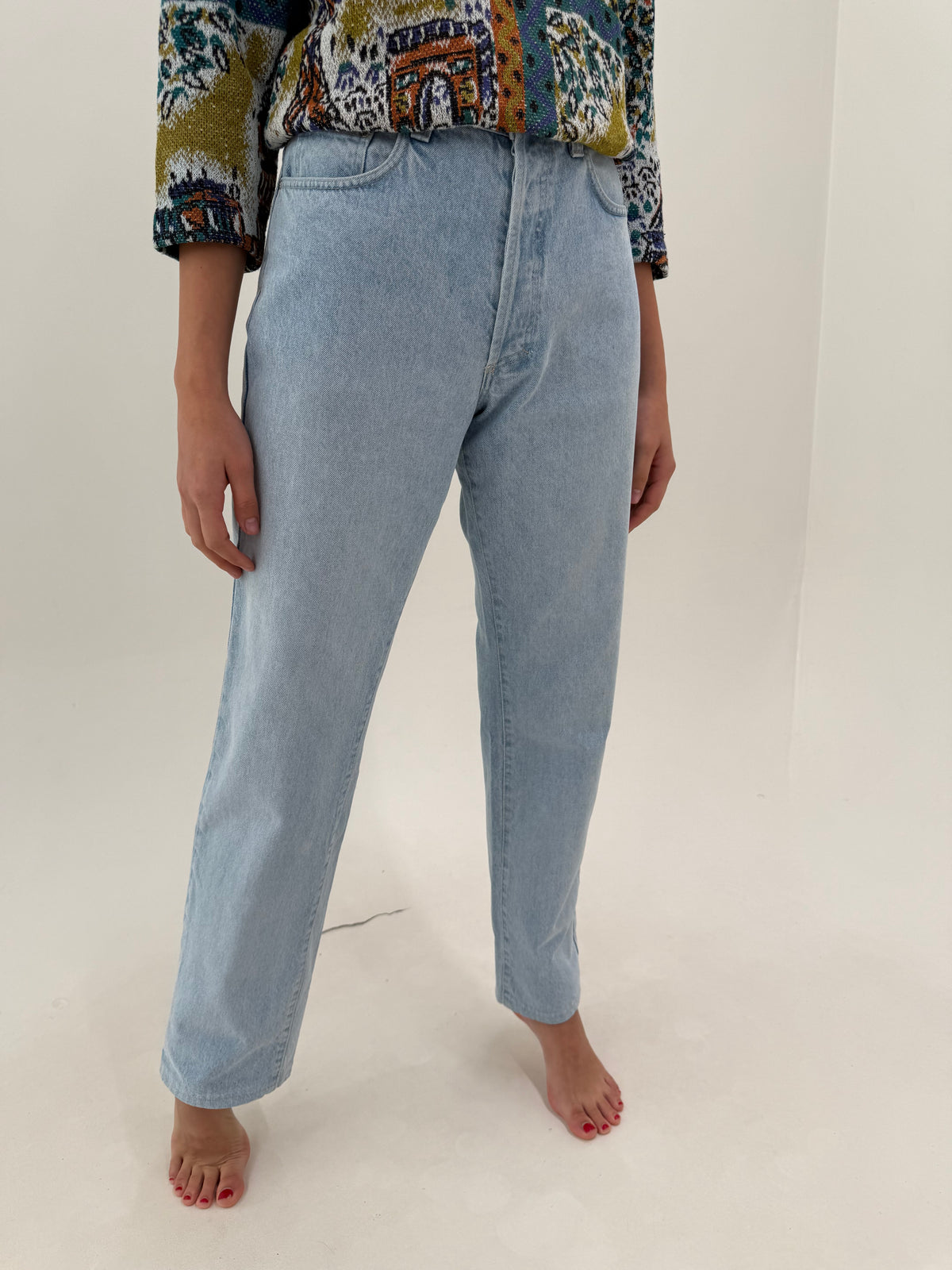 Jeans vintage Versace tall din bumbac gros light wash straight leg