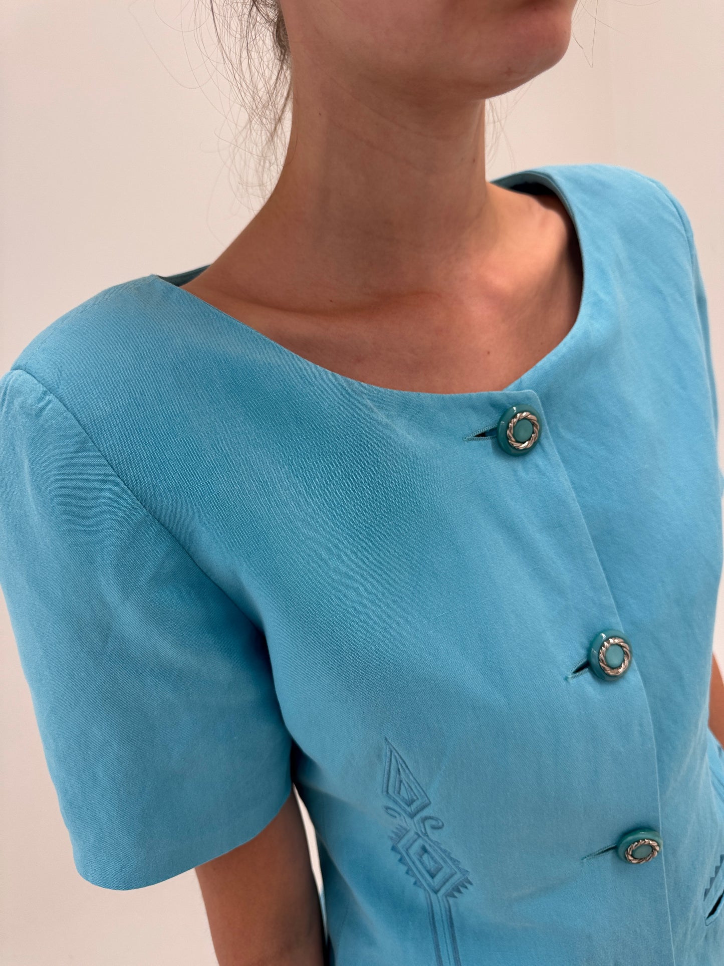 Sacou de designer vintage italian cambrat din in din excepțional aqua blue