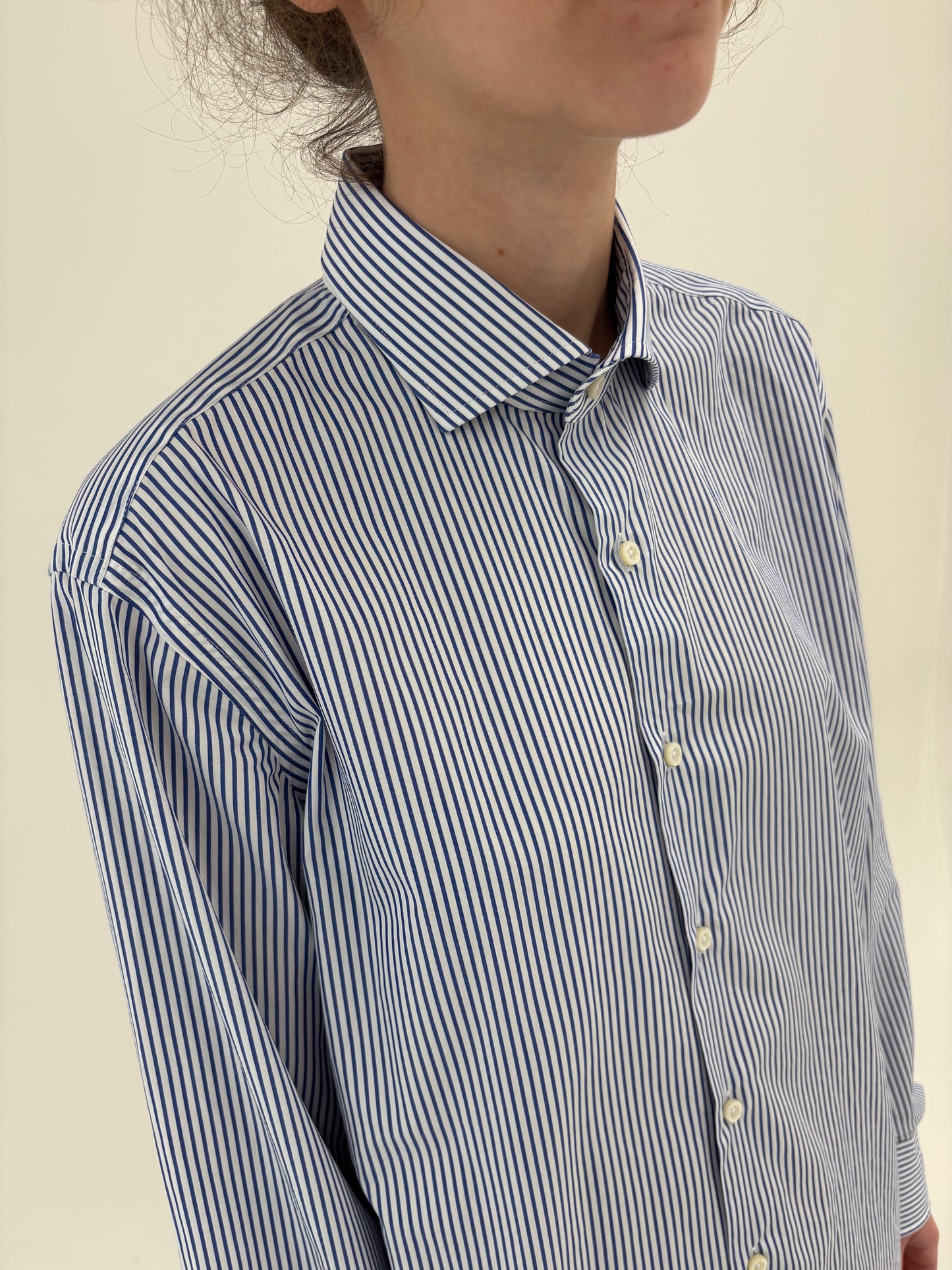 Cămașa high end italiană din bumbac egiptean cu dungi Navy blue