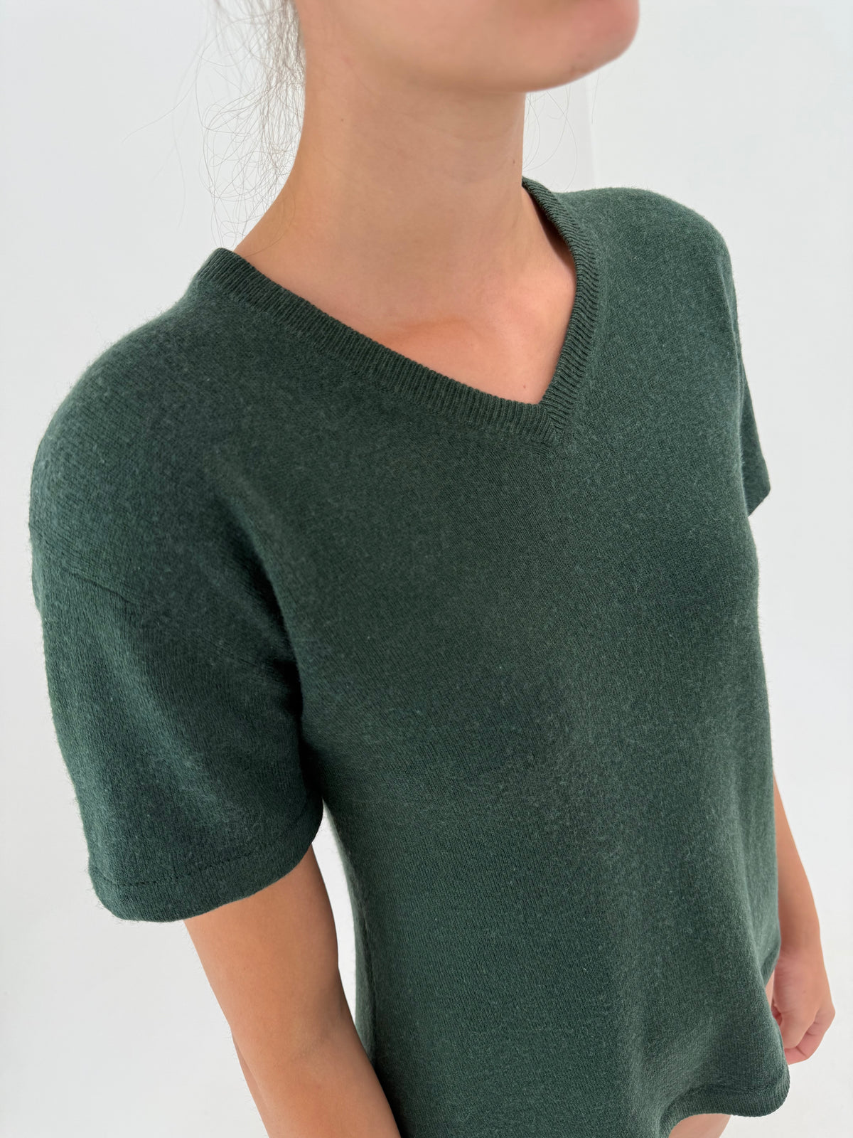 Top crew neck din cașmir și mătase naturală dark green