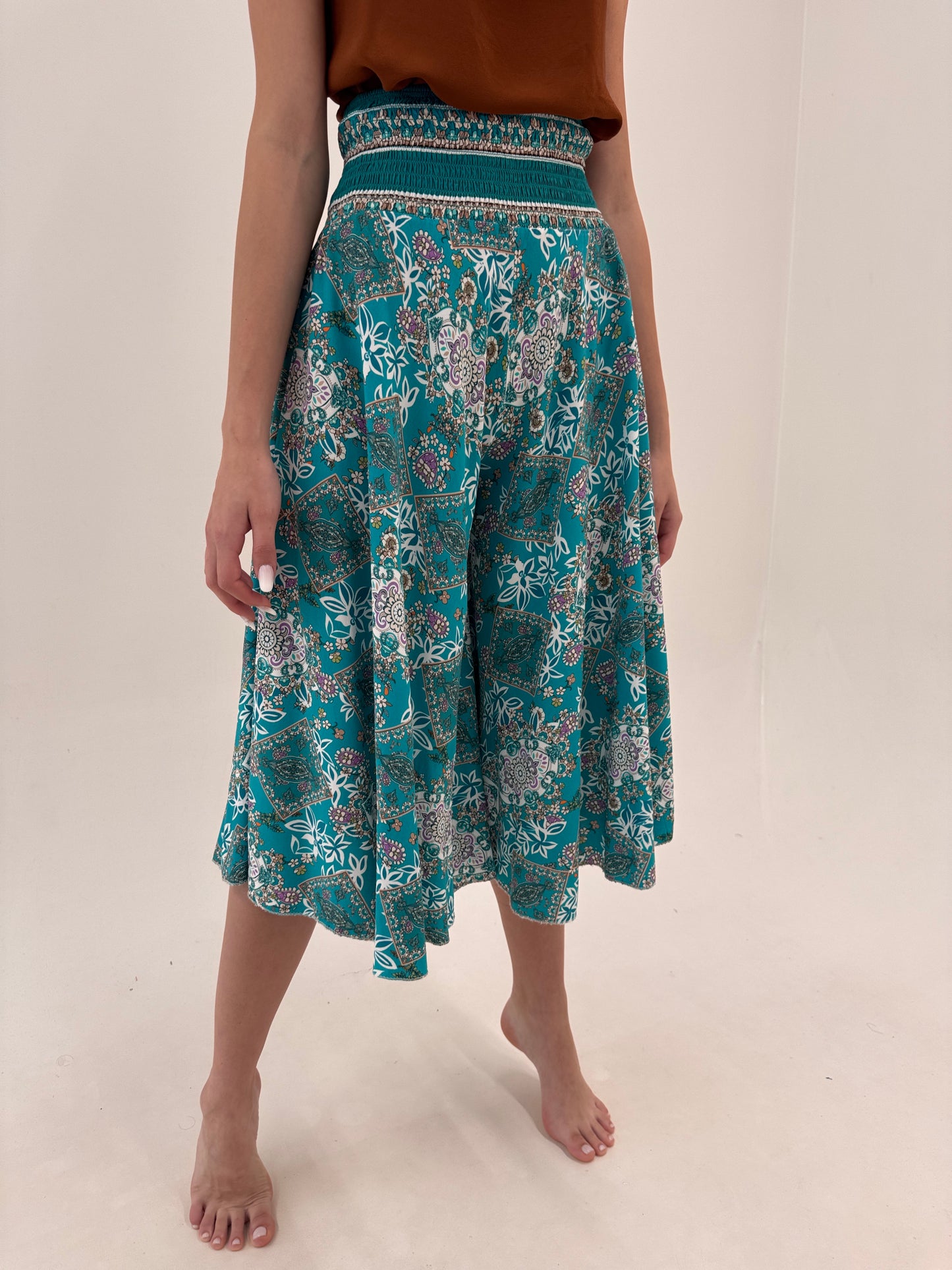Fustă pantaloni cu talie extrem de înaltă super vaporoasă cu print paisley