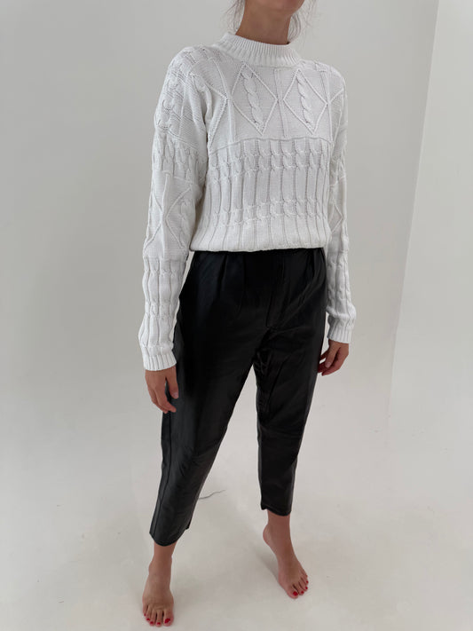 Pantaloni din piele naturală extra moale cu pense și talie ultra înaltă