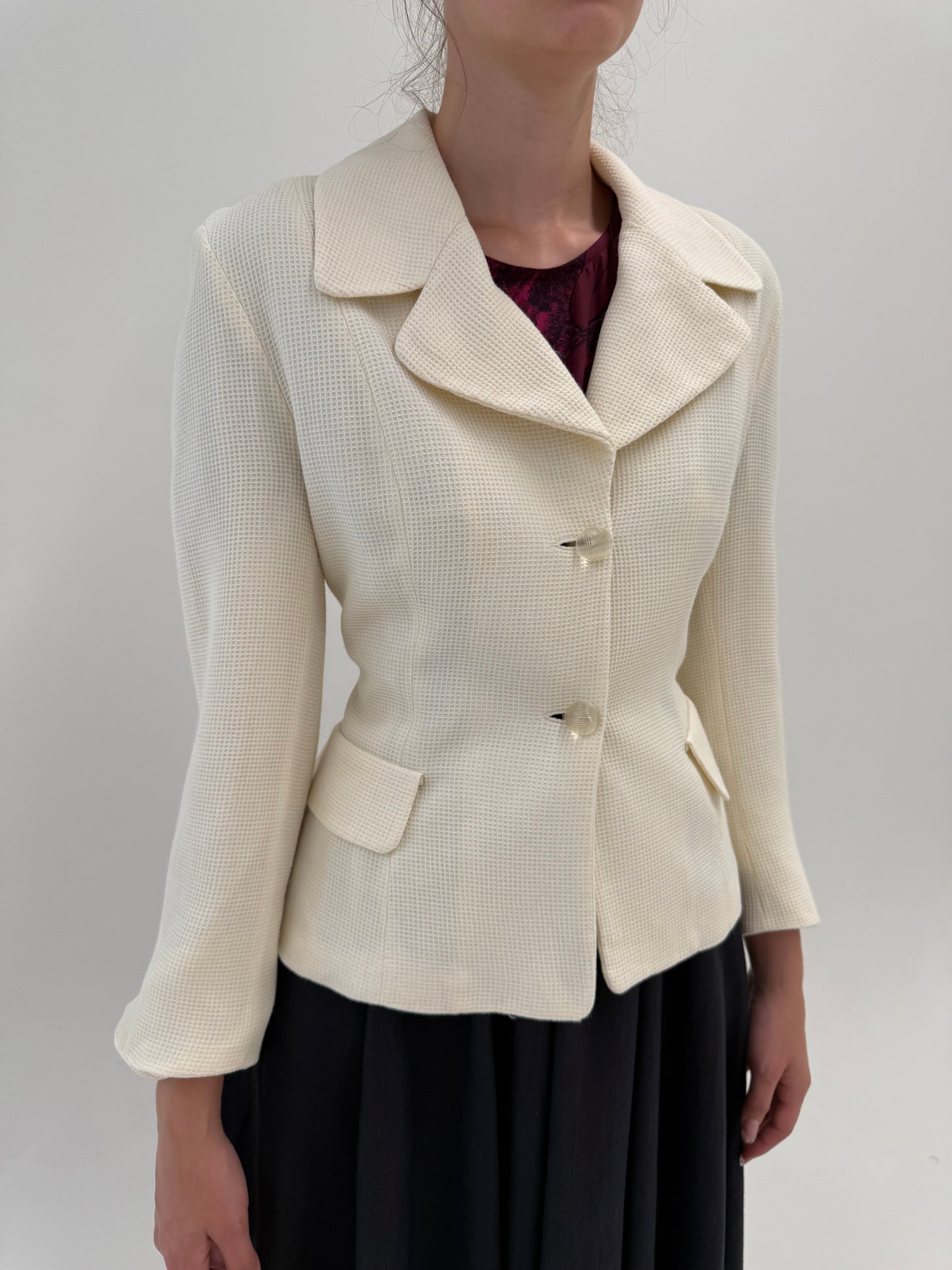 Sacou italian couture din seersuker de bumbac butter white ultra cambrat