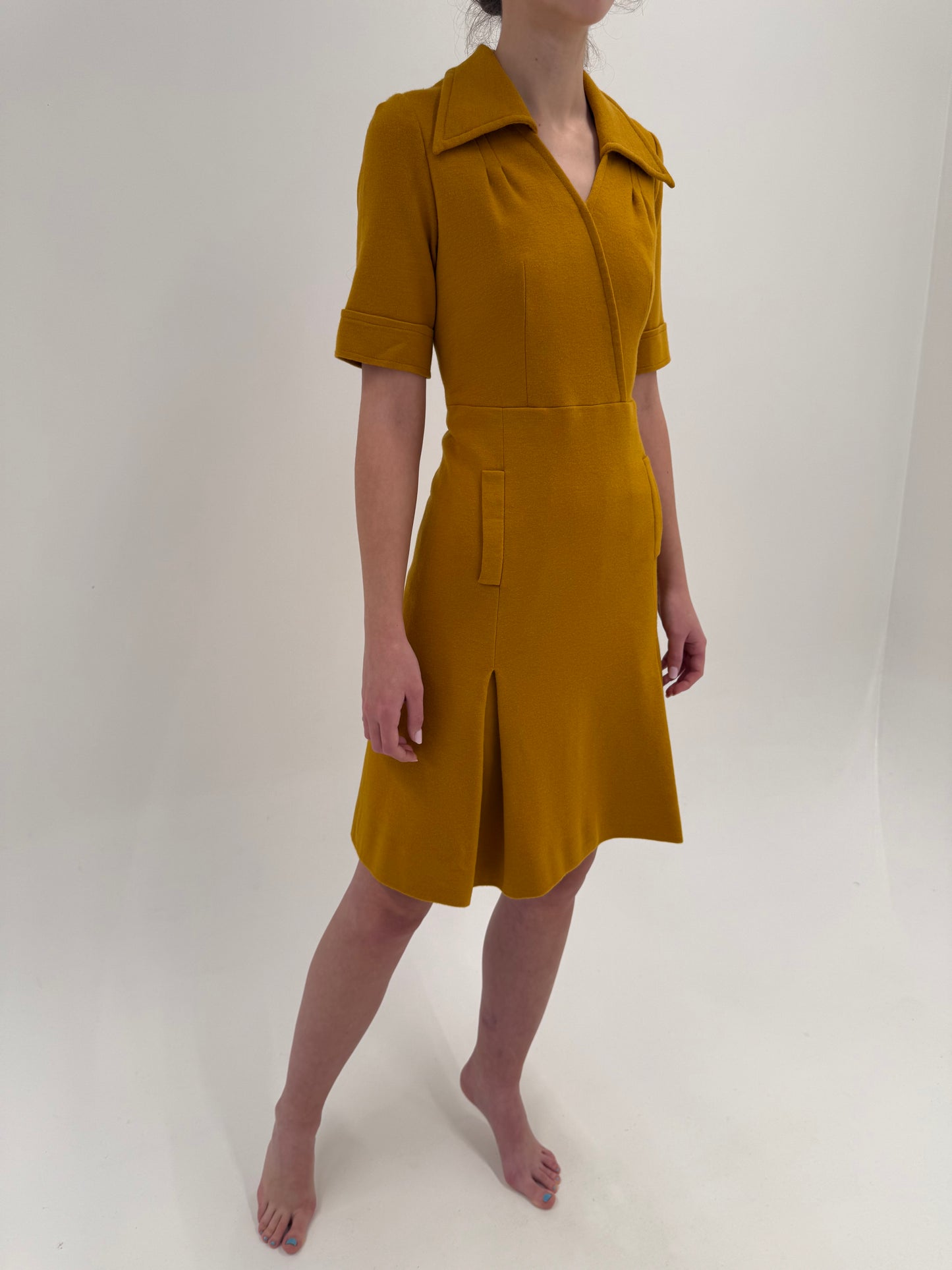 Rochie Old vintage anii 70 mustard yellow din lana extrafina