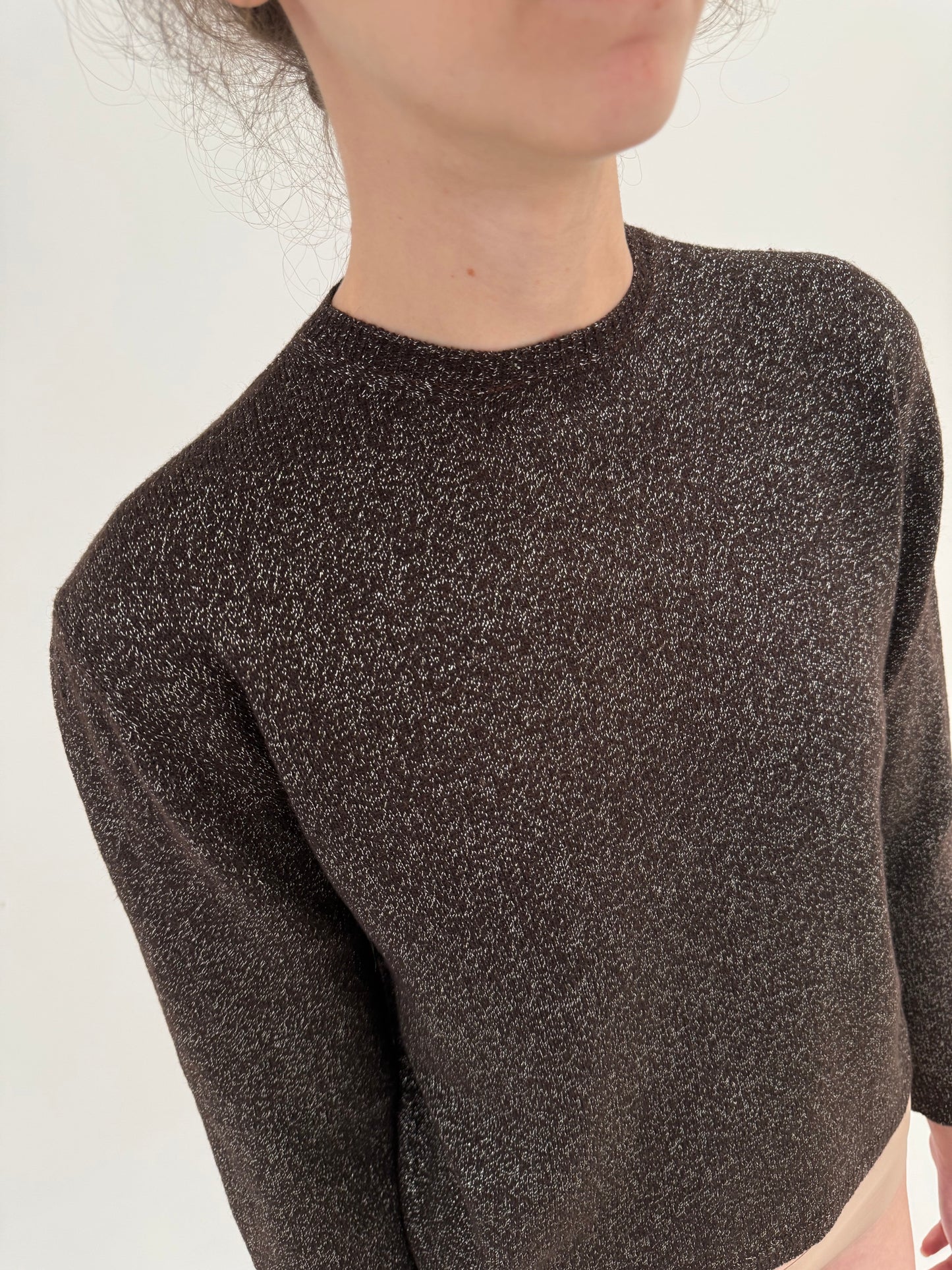 Pulover vintage prețios chocolate brown din lana extrafina cu lurex fin