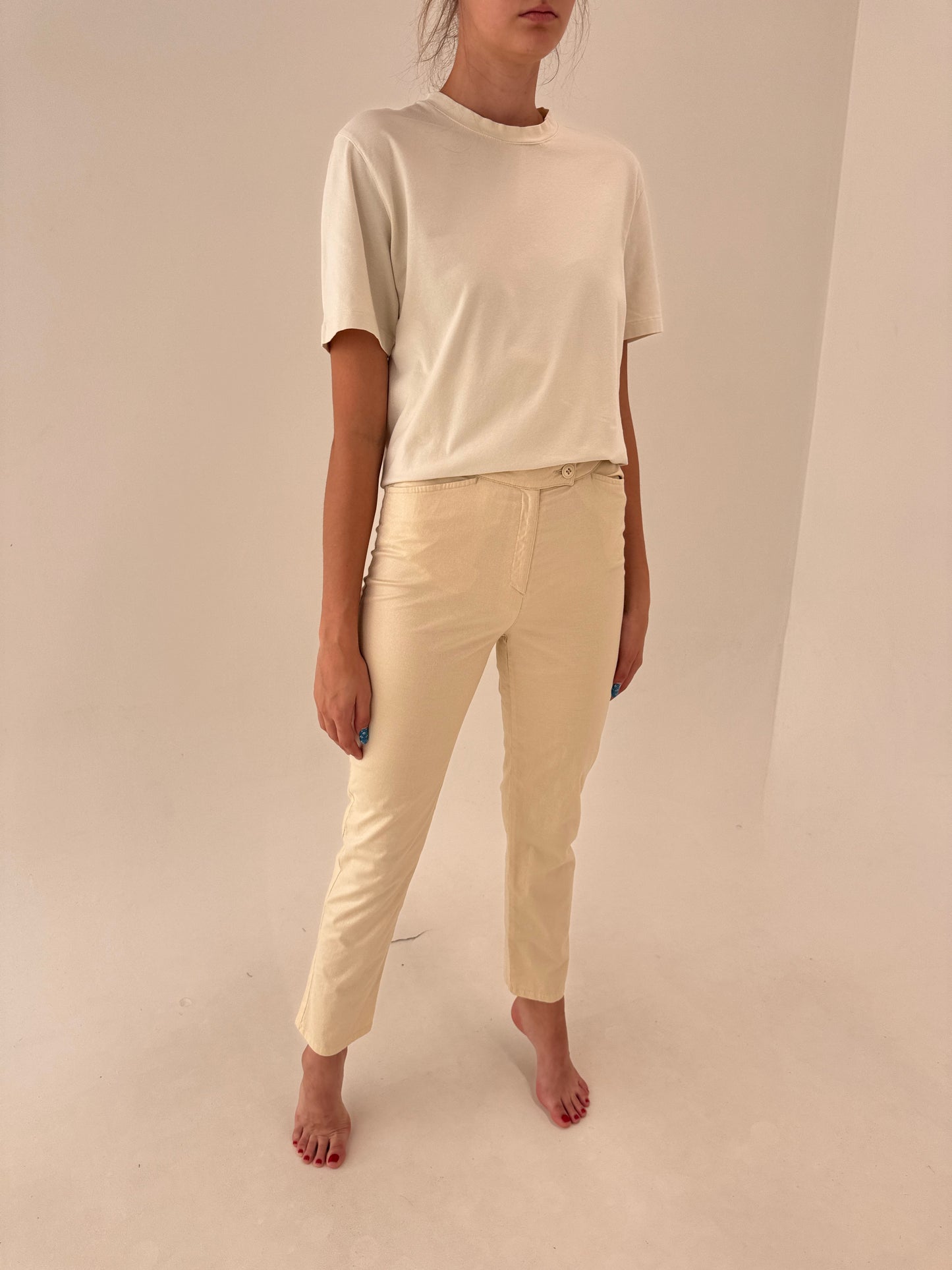 Pantaloni luxury Byblos ultra confort light camel cu efect ușor perlat auriu