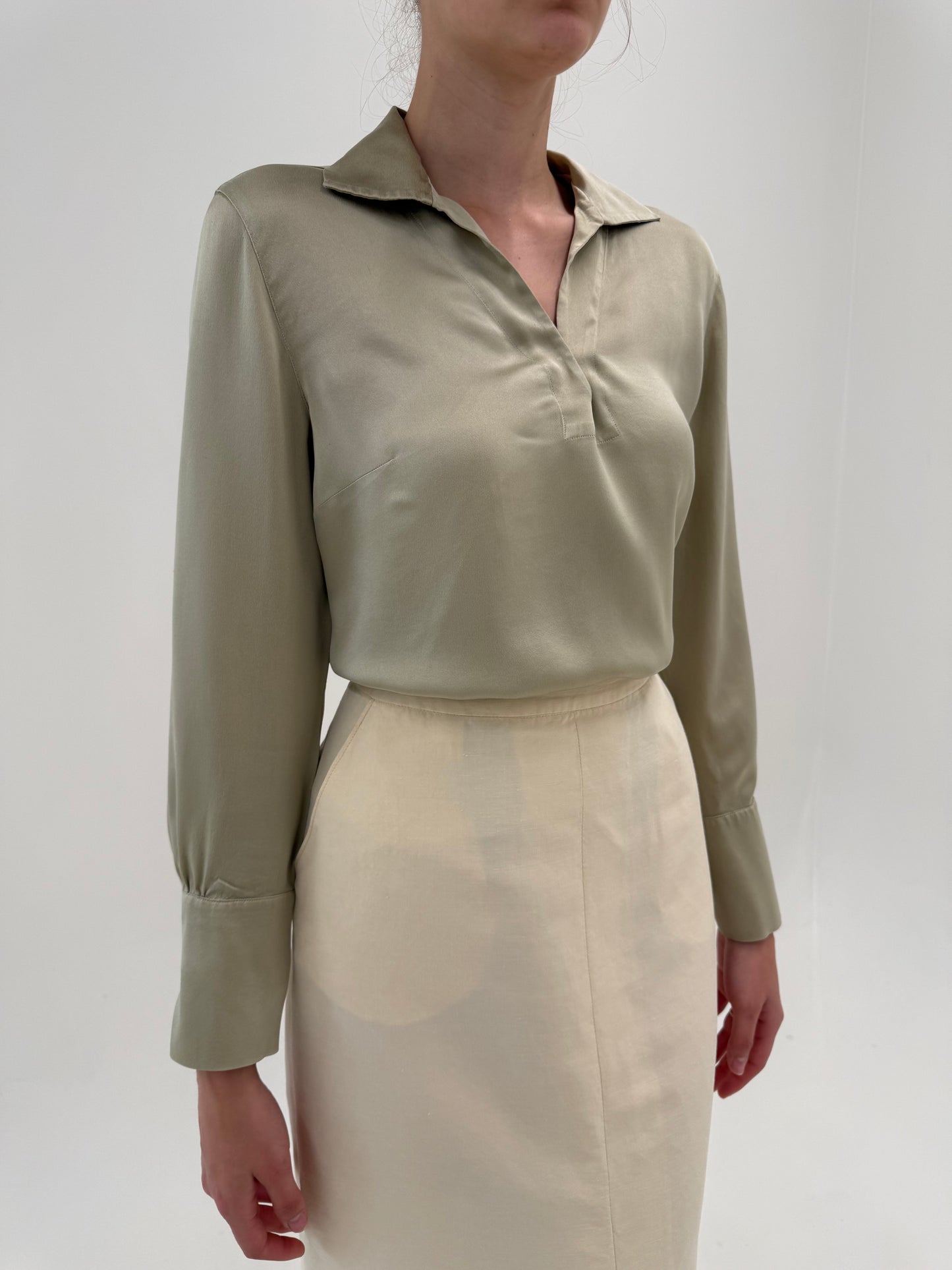 Cămașa Max Mara Sage green din mătase naturală