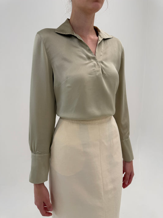 Cămașa Max Mara Sage green din mătase naturală