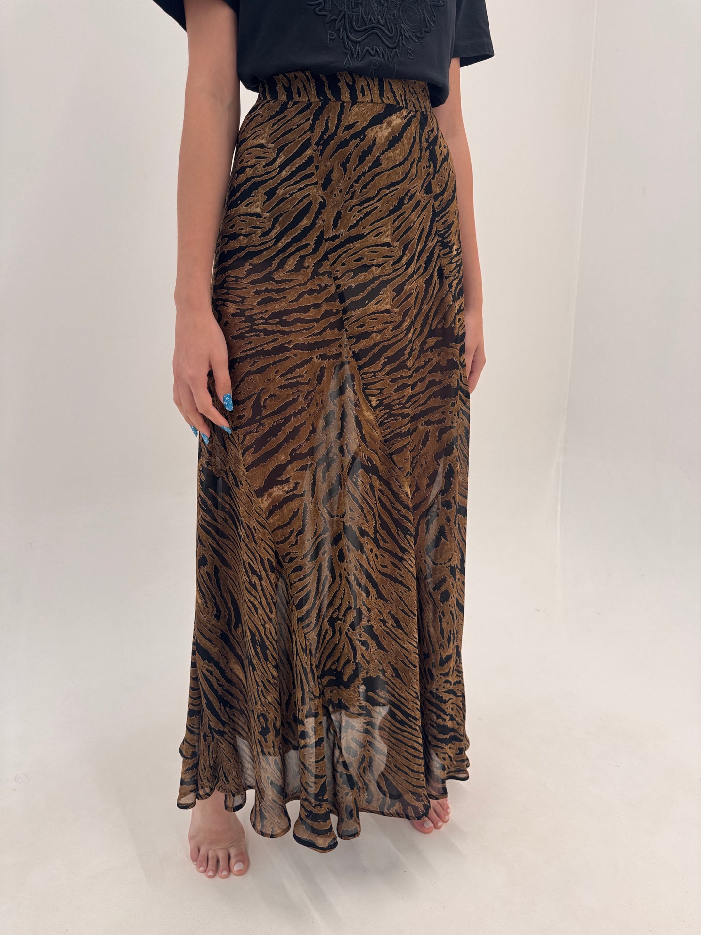Fustă maxi Ganni Animal print cu talie ultra marcată înaltă în bie