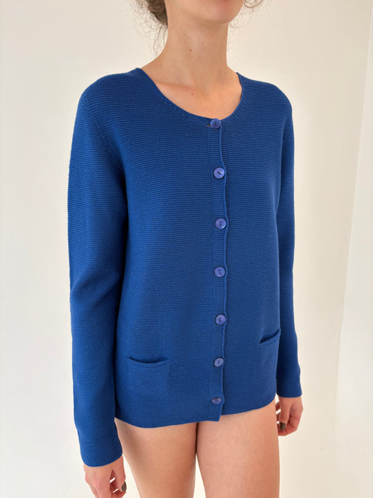 Cardigan albastru regal din lana merino extrafina de gramaj mare