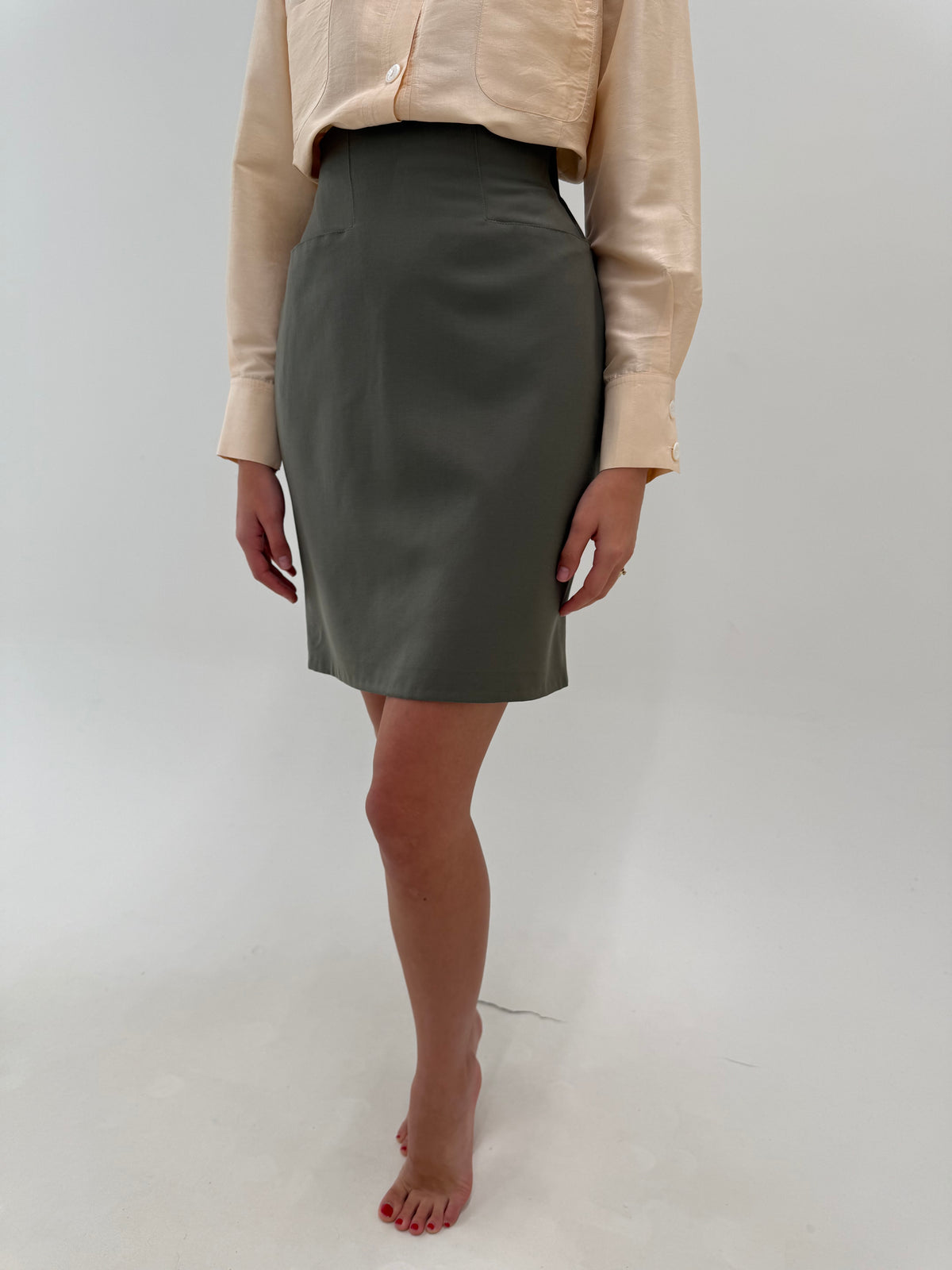 Fustă Max Mara cu talie extrem de înaltă din lana extrafina Sage green