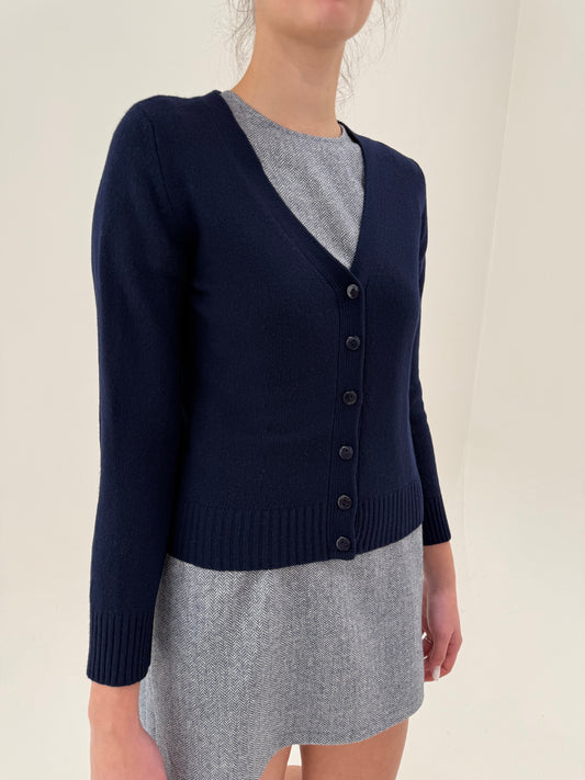 Cardigan petite Navy blue italian 80% lana extrafina în croi până în talie