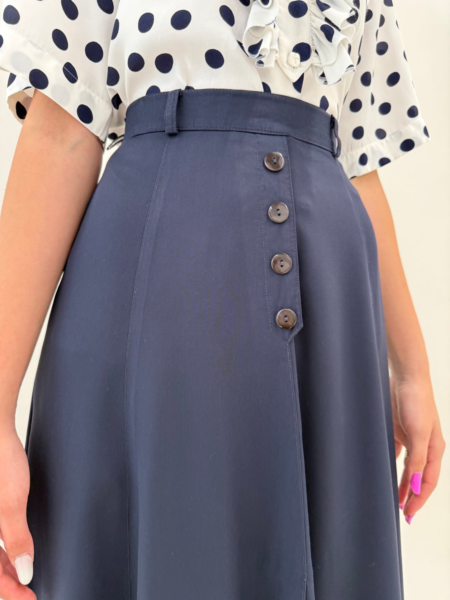 Fustă maxi în croi minimalist amplu cu talie ultra înaltă marcată Navy blue