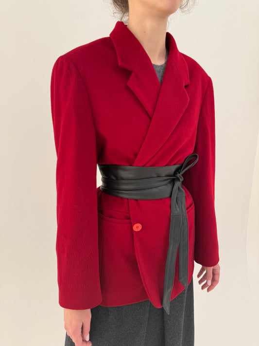 Sacou gros cherry red din stofă plină de lana cu cașmir