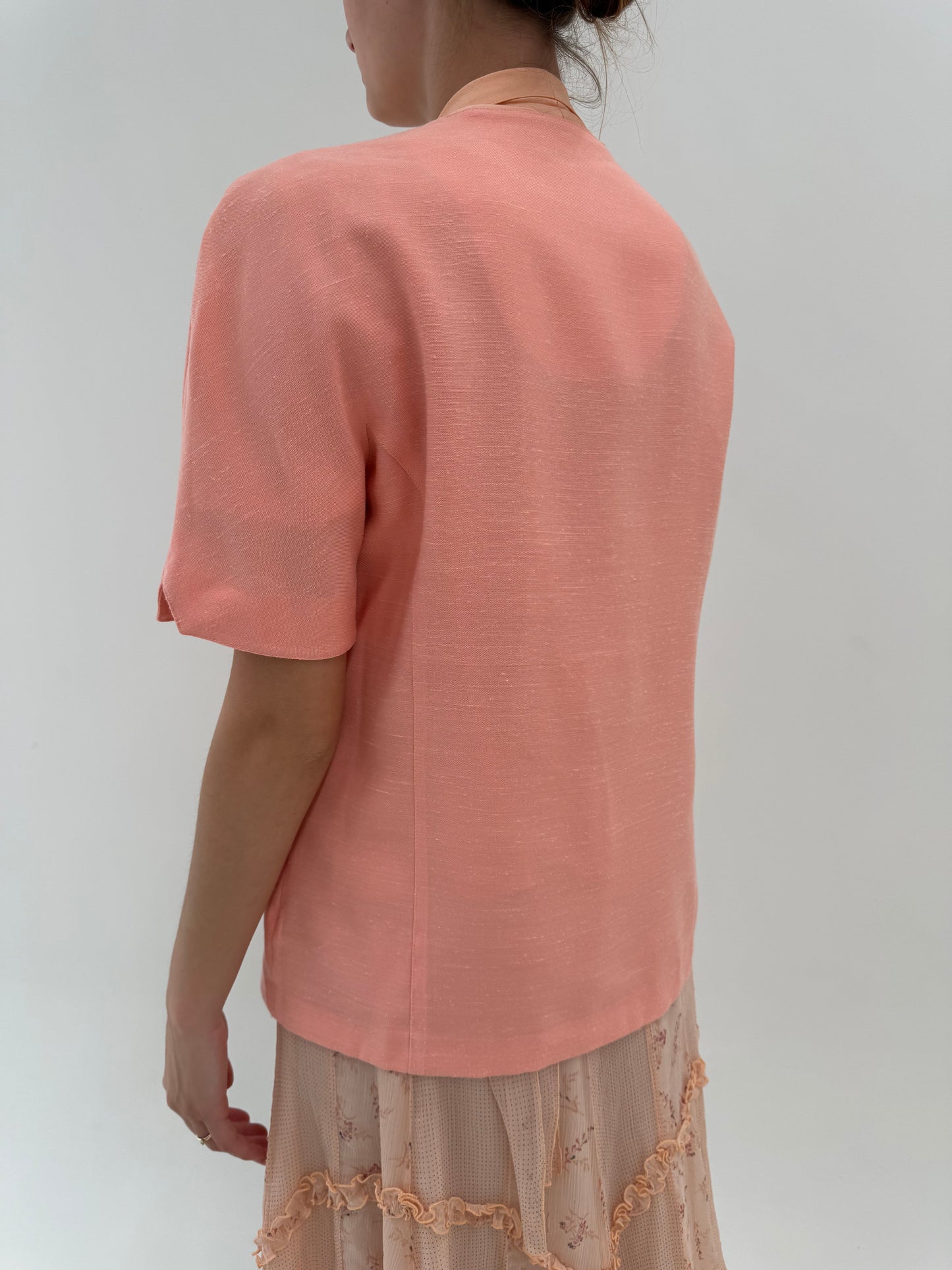 Sacou vintage salmon Pink din pânză de in cu nasturi bijuterie