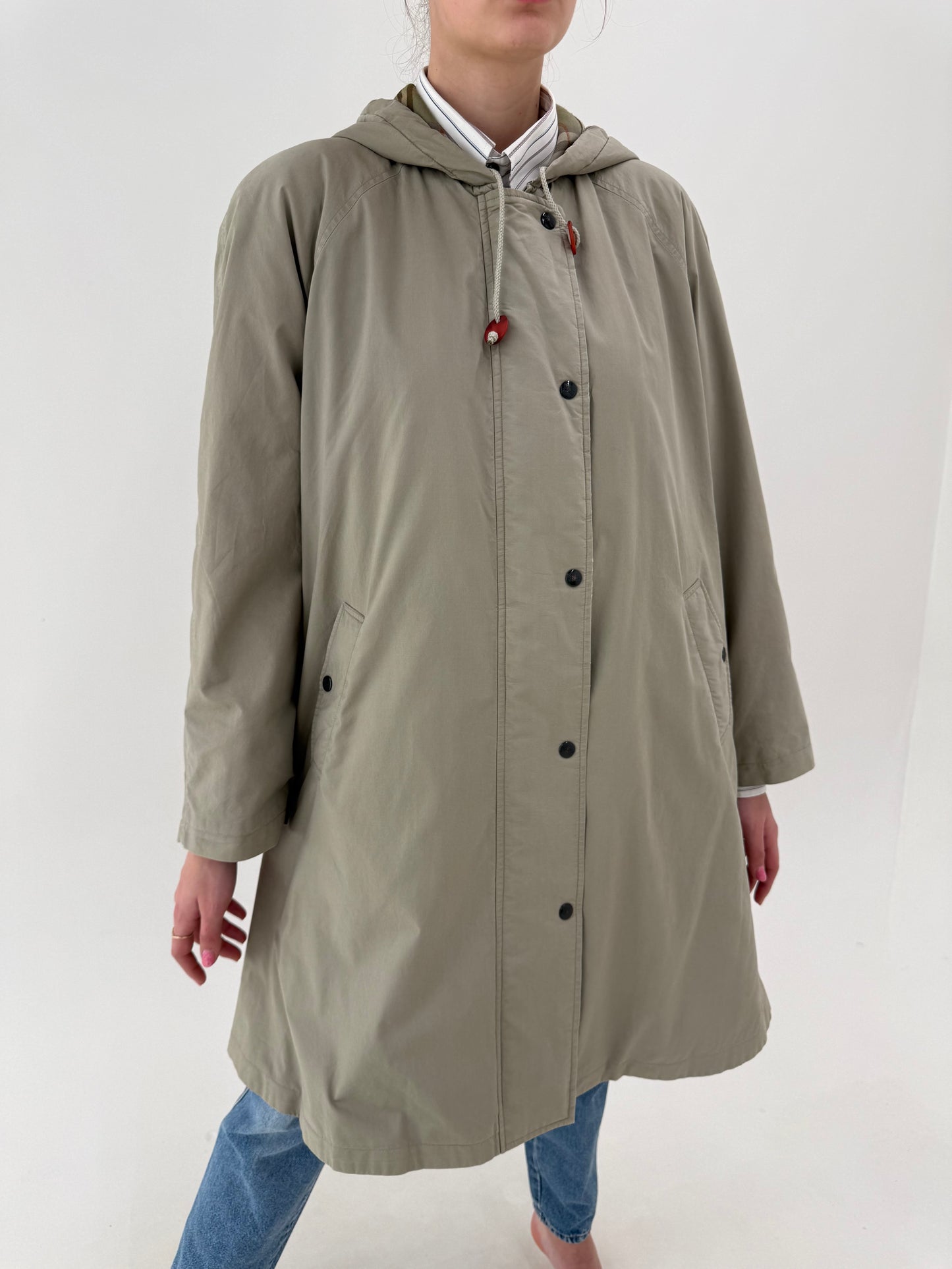 Parka vintage Burberry very light sage green cu glugă