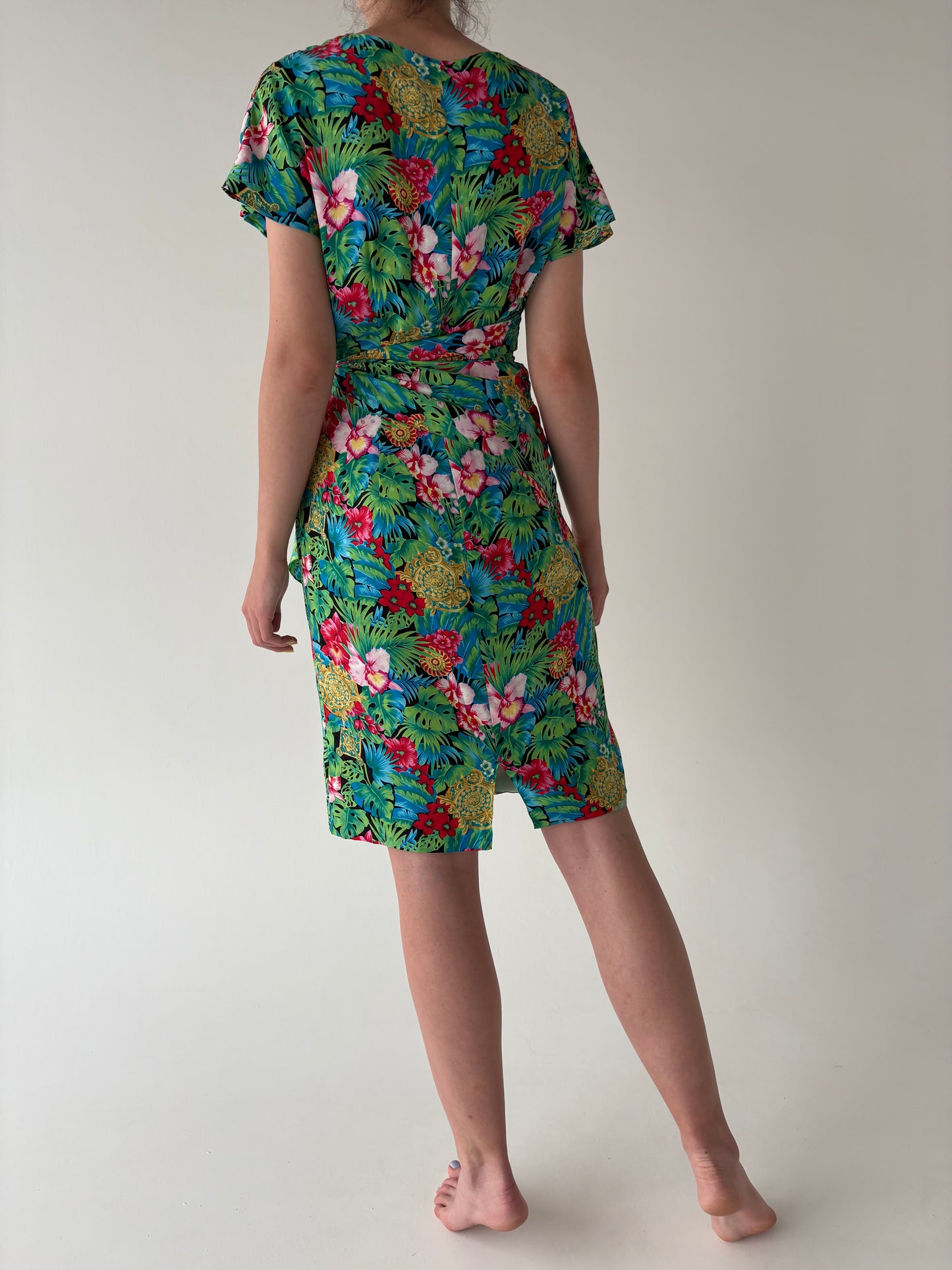 Rochie vintage italiană din mătase naturală cu print superb în culori tari
