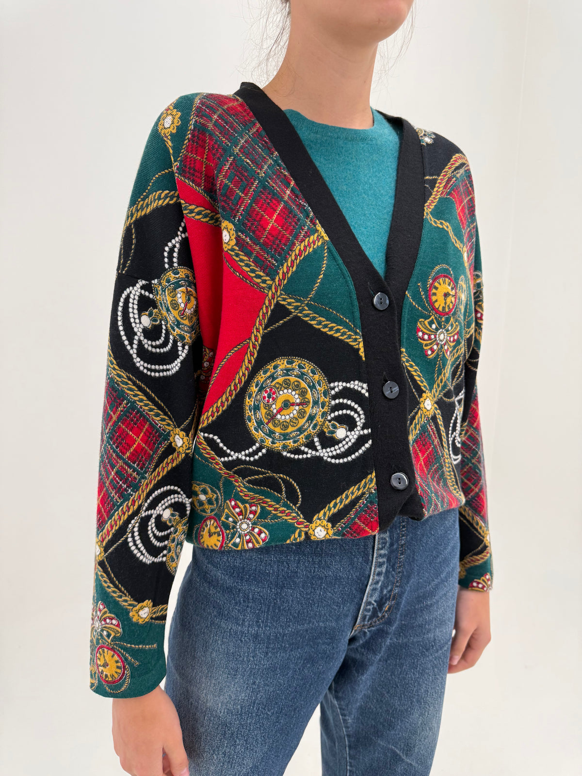 Cardigan vintage cu print baroc din lana extrafina