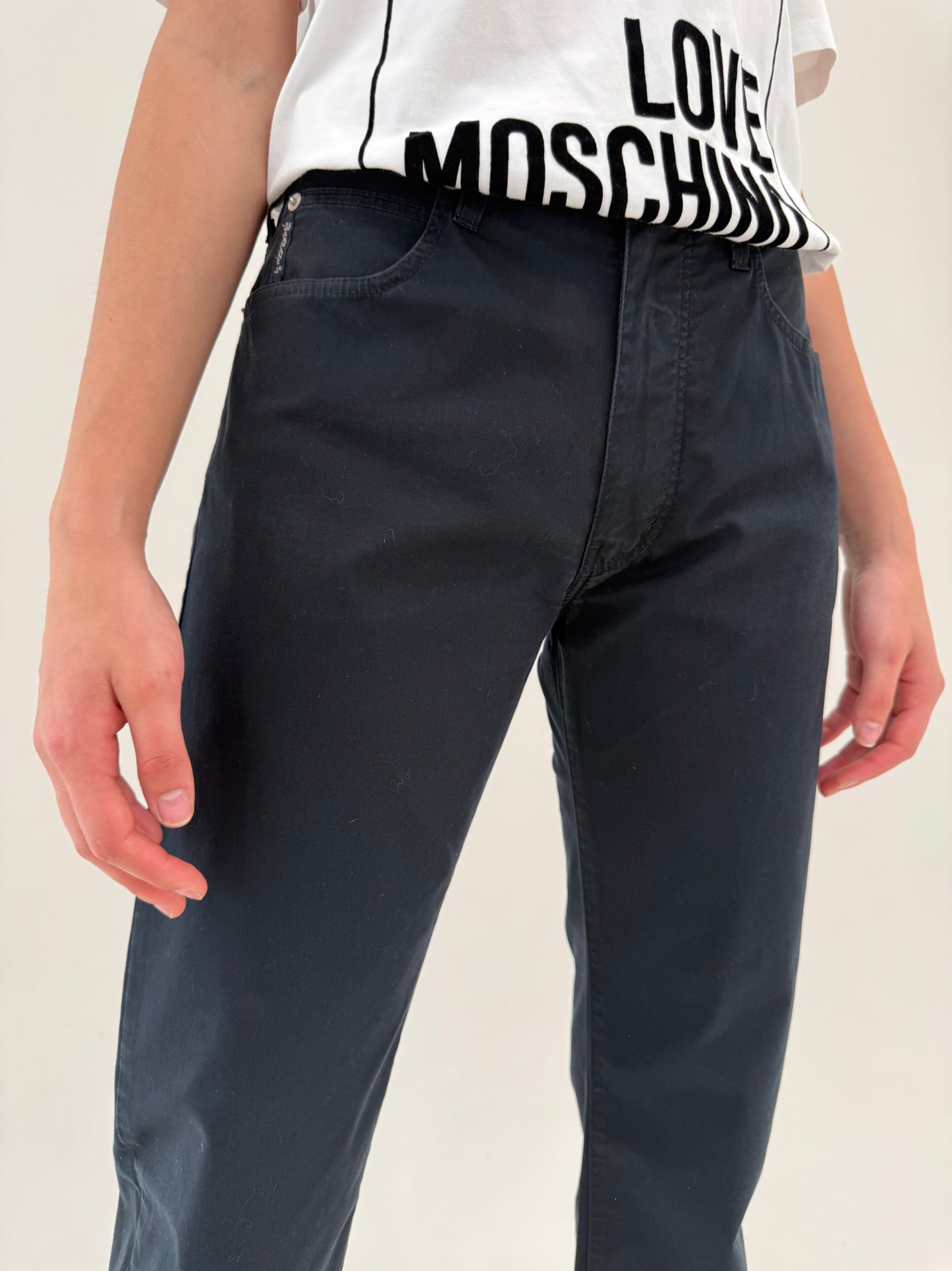 Pantaloni Armani de vară negri din bumbac modelatir straight leg ultra confort