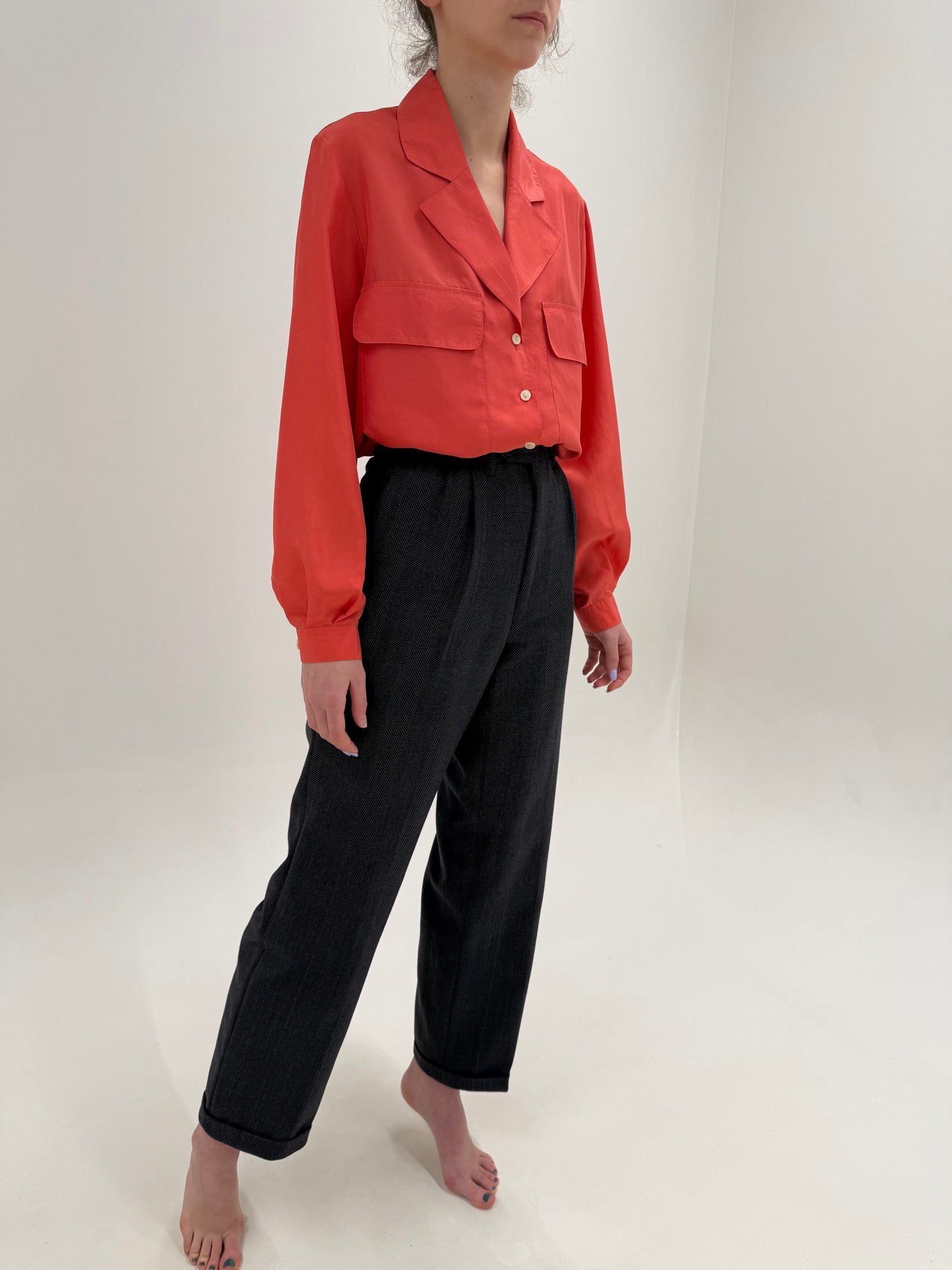 Costum Valentino în carouri foarte fine coral red din lana extrafina