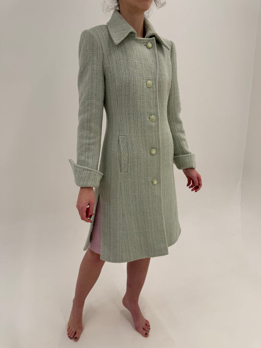 Palton vintage in stil Chanel din tweed excepțional de lana în culori pudrate