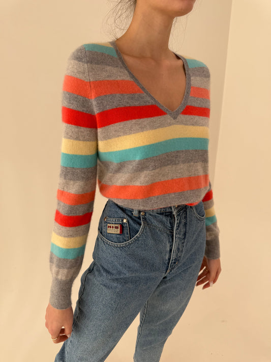 Pulover din cașmir cu dungi și culori superbe în anchior