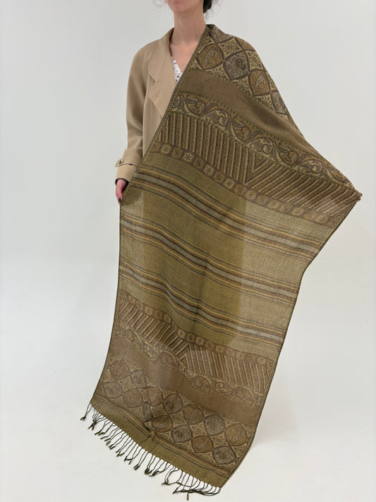 Shawl XXXL excepțional din lana extrafina camel și kaki