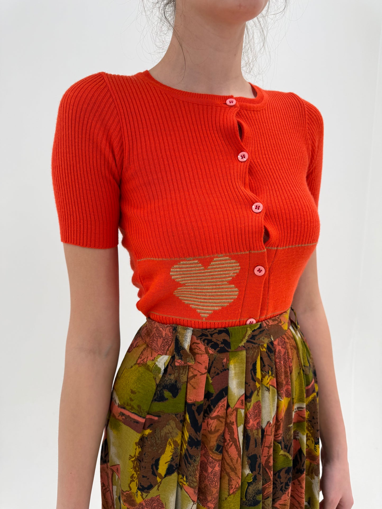 Top vintage electric orange din jerse ribbed mix de lana extrafina