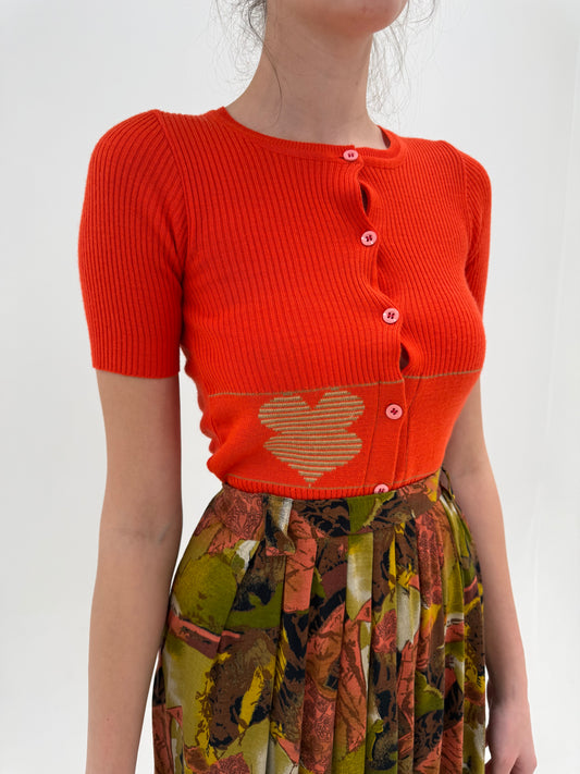 Top vintage electric orange din jerse ribbed mix de lana extrafina