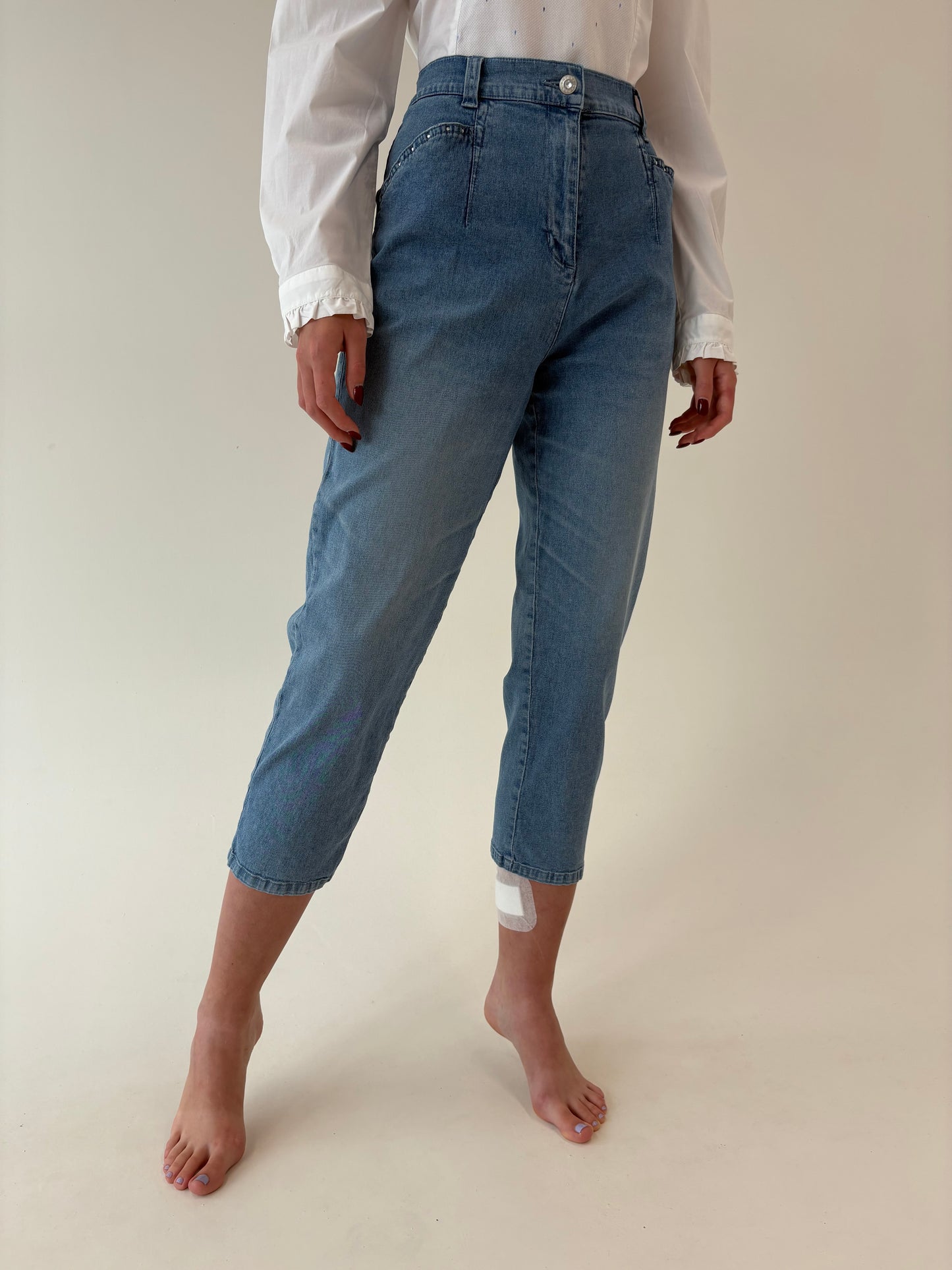Jeans vintage petite ultra modelator confort cu talie înaltă