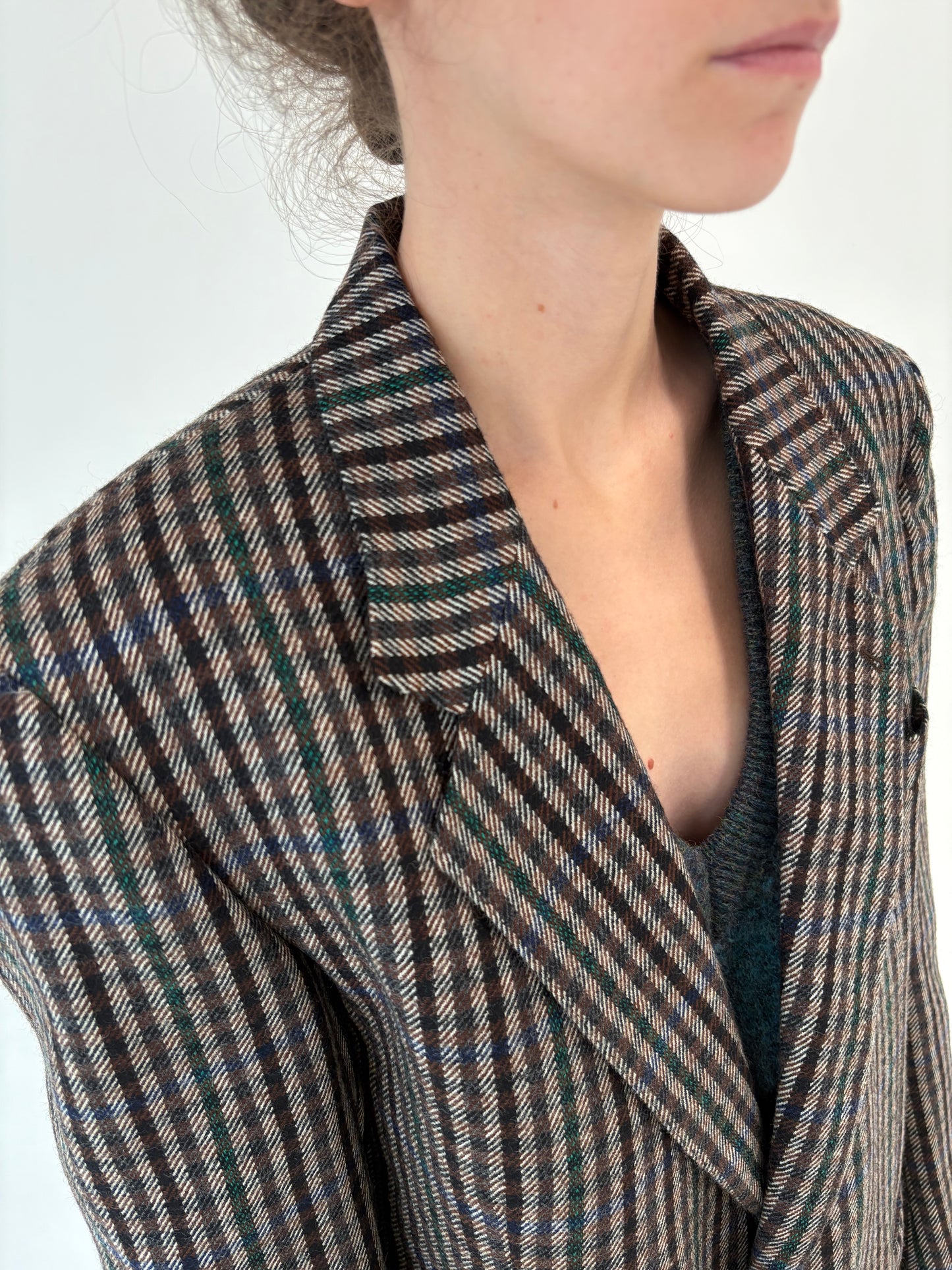 Sacou vintage italian în carouri din lana extrafina groasă