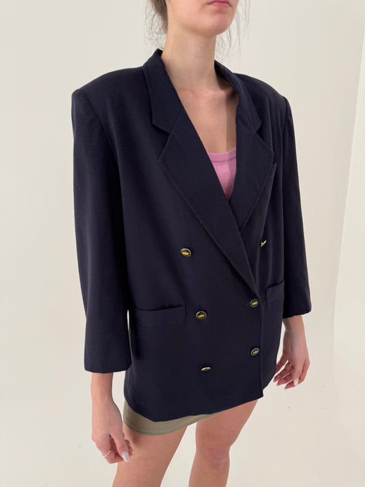 Sacou petite cu închidere dublă și umeri accentuați Navy blue