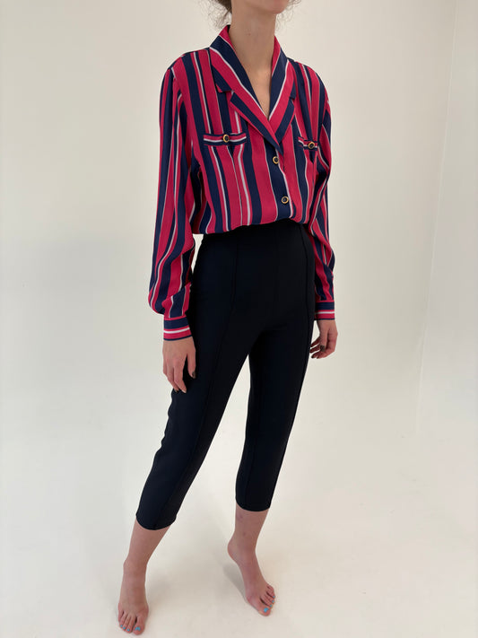 Pantaloni Navy țigaretă petite cu talie ultra înaltă din mix de lana extrafina